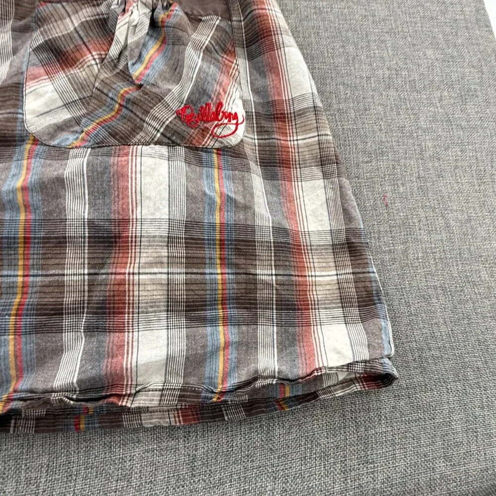 Billabong Vintage Plaid Dress Lined Low V-Neck Short Sleeve 100% Cotton Large - Picture 7 of 14